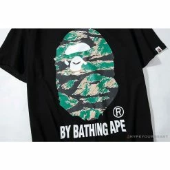 Hypeyourbeast Clothes BAPE Tiger Pattern Camouflage Ape Man Initial Print Tee Shirt 'BLACK'