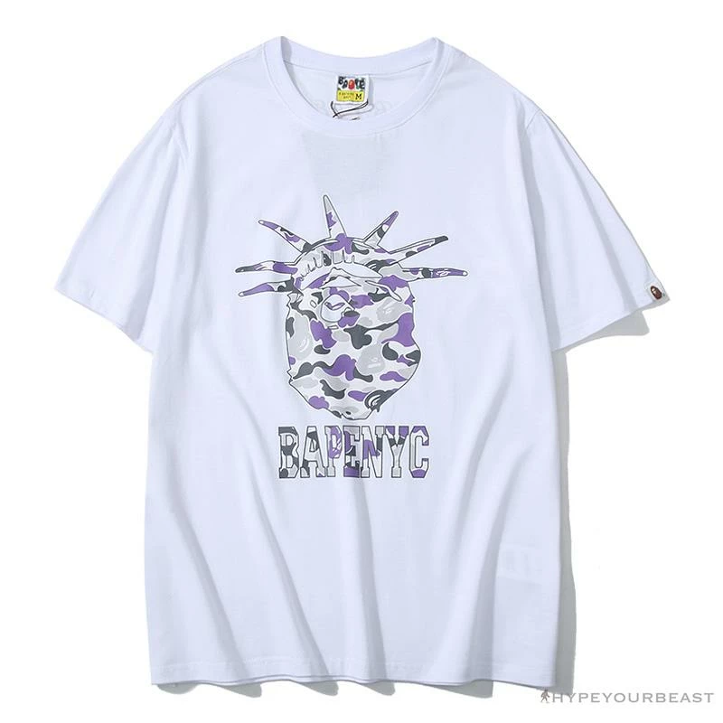 Hypeyourbeast Clothes BAPE NYC New York Limited Purple Camouflage Ape Head Tee Shirt 'WHITE' 1 Hypeyourbeast Clothes BAPE NYC New York Limited Purple Camouflage Ape Head Tee Shirt 'WHITE'