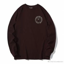 Hypeyourbeast BAPE APES TOGETHER English Alphabet Ape Head Long Sleeve Shirt 'WINE RED' Clothes