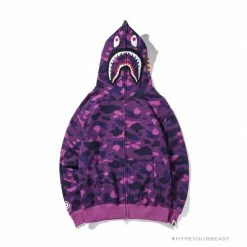 Hypeyourbeast BAPE Shark Head Classic Embroidered Camouflage Zip-Up Hoodie 'PURPLE' Clothes
