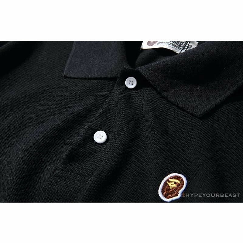 Hypeyourbeast BAPE Solid Color Versatile Embroidered Ape Head Small Badge Polo Shirt 'BLACK' Clothes 6 Hypeyourbeast BAPE Solid Color Versatile Embroidered Ape Head Small Badge Polo Shirt 'BLACK' Clothes
