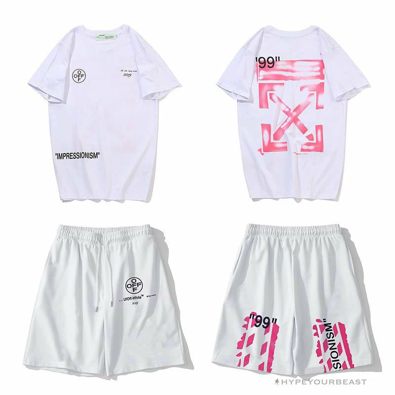 Hypeyourbeast OFF-WHITE 99 X Pink Arrow Shorts 'WHITE' Pants 12 Hypeyourbeast OFF-WHITE 99 X Pink Arrow Shorts 'WHITE' Pants