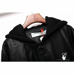 Hypeyourbeast OFF-WHITE 20FW New Logo Hooded Leather Jacket Black Hoodies & Jackets 23 Hypeyourbeast OFF-WHITE 20FW New Logo Hooded Leather Jacket Black Hoodies & Jackets