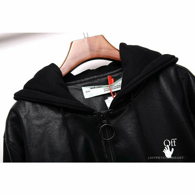 Hypeyourbeast OFF-WHITE 20FW New Logo Hooded Leather Jacket Black Hoodies & Jackets 3 Hypeyourbeast OFF-WHITE 20FW New Logo Hooded Leather Jacket Black Hoodies & Jackets