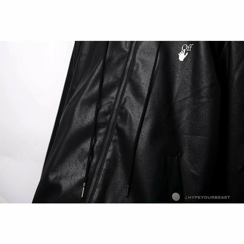 Hypeyourbeast OFF-WHITE 20FW New Logo Hooded Leather Jacket Black Hoodies & Jackets 12 Hypeyourbeast OFF-WHITE 20FW New Logo Hooded Leather Jacket Black Hoodies & Jackets