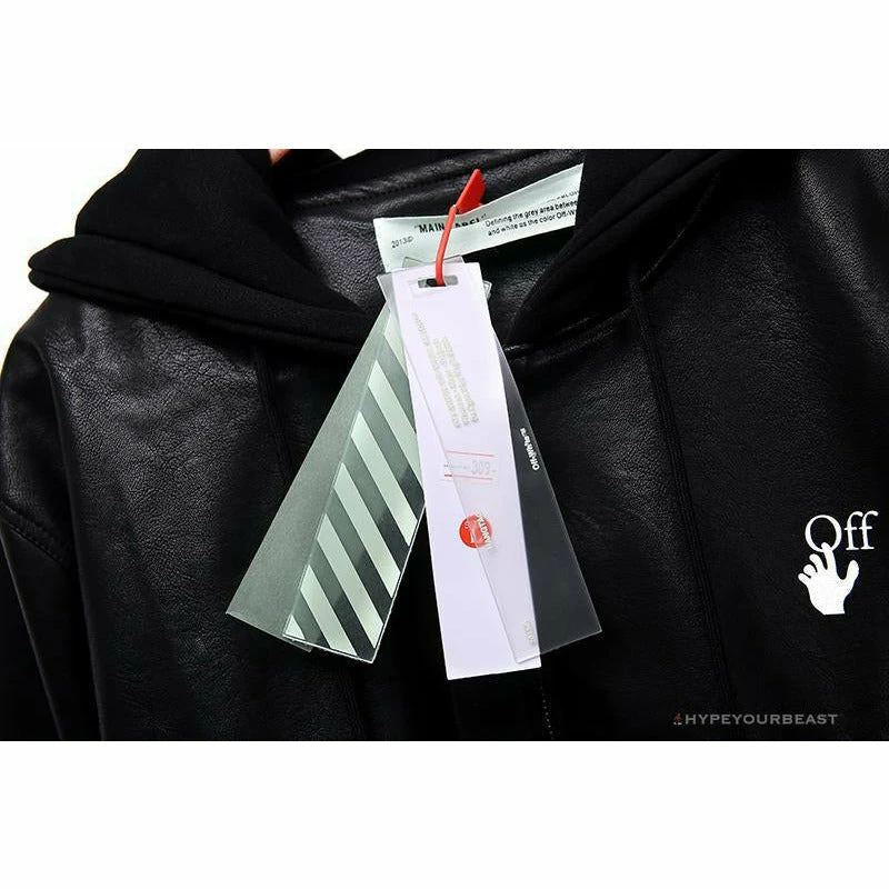 Hypeyourbeast OFF-WHITE 20FW New Logo Hooded Leather Jacket Black Hoodies & Jackets 4 Hypeyourbeast OFF-WHITE 20FW New Logo Hooded Leather Jacket Black Hoodies & Jackets