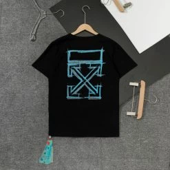 Hypeyourbeast T-Shirts OFF-WHITE Light Blue Marker Draw Pattern Tee Shirt 'BLACK'
