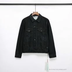 Hypeyourbeast OFF-WHITE Autumn And Winter New ️Back Blue Arrow Wash Denim Jacket Hoodies & Jackets