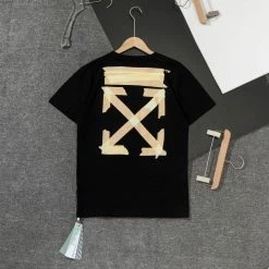Hypeyourbeast T-Shirts OFF-WHITE Classic Cross Yellow Arrow Tape Tee Shirt 'BLACK'