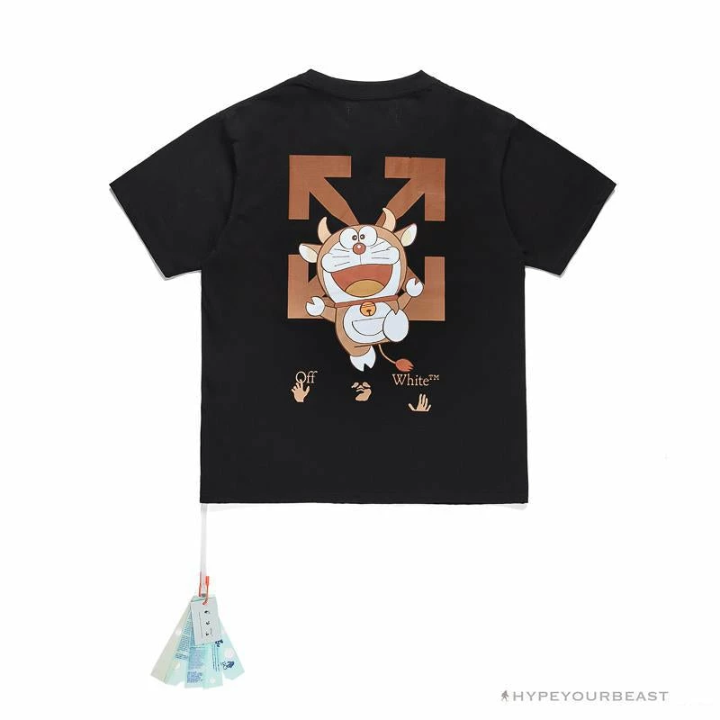 Hypeyourbeast OFF-WHITE Year Of The Ox Doraemon Arrow Tee Shirt 'BLACK' 2 Hypeyourbeast OFF-WHITE Year Of The Ox Doraemon Arrow Tee Shirt 'BLACK'