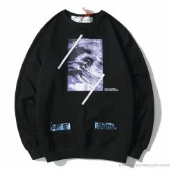 Hypeyourbeast OFF-WHITE Classic Wave Oil Painting Cotton Terry Long Sleeve Shirt 'BLACK' Shirts