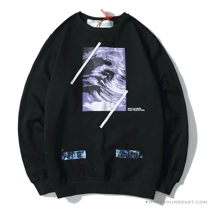 Hypeyourbeast OFF-WHITE Classic Wave Oil Painting Cotton Terry Long Sleeve Shirt 'BLACK' Shirts 1 Hypeyourbeast OFF-WHITE Classic Wave Oil Painting Cotton Terry Long Sleeve Shirt 'BLACK' Shirts