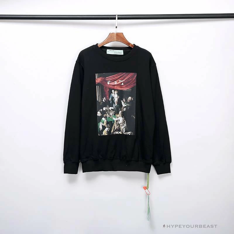 Hypeyourbeast OFF-WHITE New Madonna Painting Cotton Terry Long Sleeve Shirt 'BLACK' Shirts 1 Hypeyourbeast OFF-WHITE New Madonna Painting Cotton Terry Long Sleeve Shirt 'BLACK' Shirts