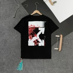 Hypeyourbeast T-Shirts OFF-WHITE Acrylic Hand-Painted Graffiti Pattern Tee Shirt 'BLACK'