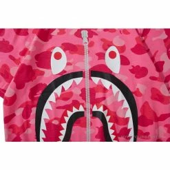 Hypeyourbeast BAPE Pink Camouflage Shark Head Fake Zipper Tee Shirt