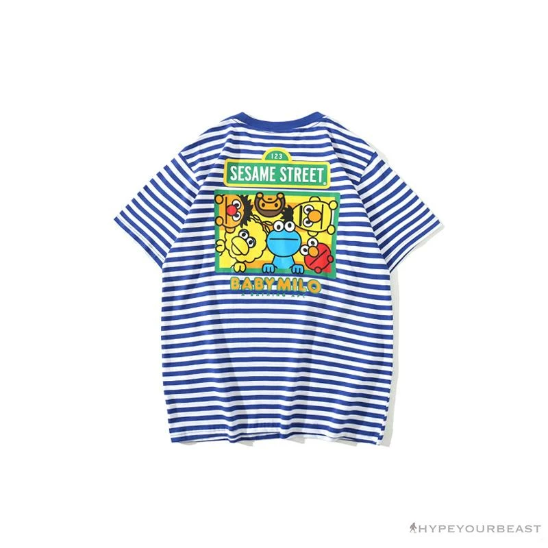 Hypeyourbeast Clothes BAPE Baby Milo Sesame Street Striped Tee Shirt 'BLUE' 2 Hypeyourbeast Clothes BAPE Baby Milo Sesame Street Striped Tee Shirt 'BLUE'