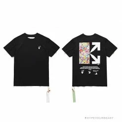 Hypeyourbeast OFF-WHITE Takashi Murakami Chrysanthemum Tee Shirt 'BLACK' T-Shirts