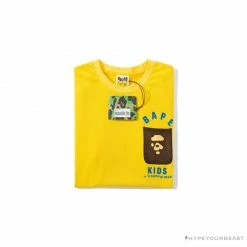 Hypeyourbeast BAPE KIDS Small Net Pocket Ape Man Head Tee Shirt 'YELLOW' Clothes