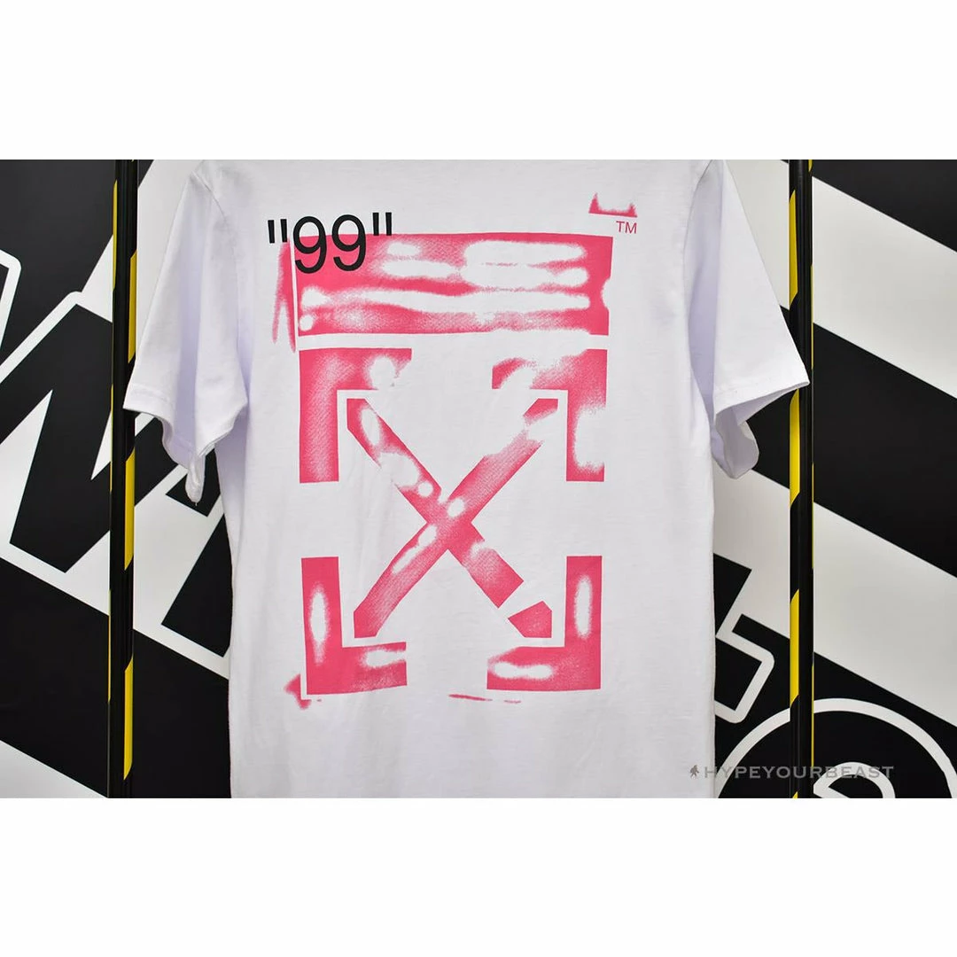 Hypeyourbeast OFF-WHITE 99 Pink Arrow Tee Shirt 'WHITE' 6 Hypeyourbeast OFF-WHITE 99 Pink Arrow Tee Shirt 'WHITE'