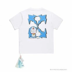 Hypeyourbeast OFF-WHITE Spoof Doraemon Arrow Tee Shirt White T-Shirts