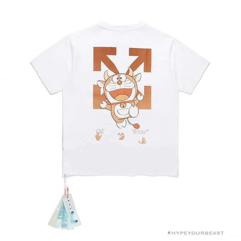 Hypeyourbeast OFF-WHITE Year Of The Ox Doraemon Arrow Tee Shirt 'WHITE' 2 Hypeyourbeast OFF-WHITE Year Of The Ox Doraemon Arrow Tee Shirt 'WHITE'