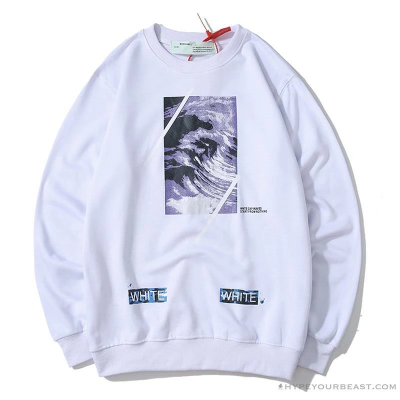 Hypeyourbeast Shirts OFF-WHITE Classic Wave Oil Painting Cotton Terry Long Sleeve Shirt 'WHITE' 1 Hypeyourbeast Shirts OFF-WHITE Classic Wave Oil Painting Cotton Terry Long Sleeve Shirt 'WHITE'