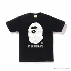 Hypeyourbeast BAPE Luminous Spots Camouflage Great Ape Man White Head Cotton Short Sleeve Tee Shirt 'BLACK' Clothes