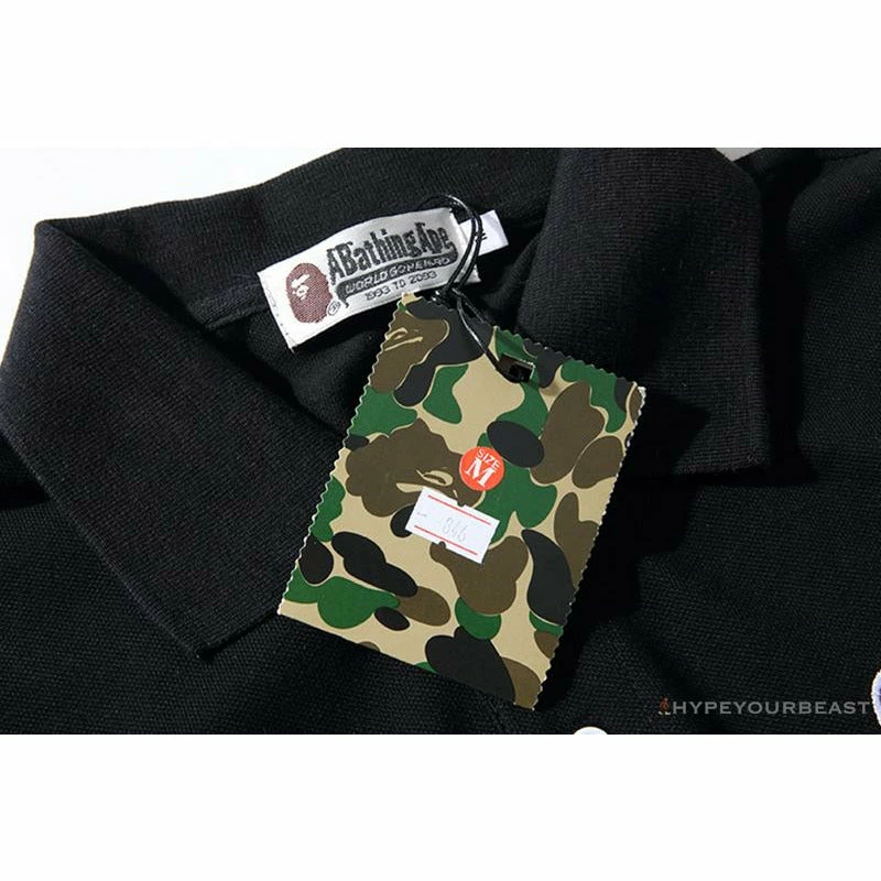 Hypeyourbeast BAPE Solid Color Versatile Embroidered Ape Head Small Badge Polo Shirt 'BLACK' Clothes 4 Hypeyourbeast BAPE Solid Color Versatile Embroidered Ape Head Small Badge Polo Shirt 'BLACK' Clothes