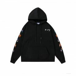 HypeYourBeast Off White Hoodie Embroidered Black Hoodies & Jackets