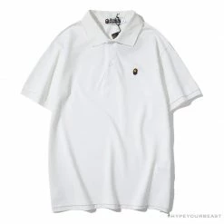 Hypeyourbeast BAPE Solid Color Versatile Embroidered Ape Head Small Badge Polo Shirt 'WHITE'