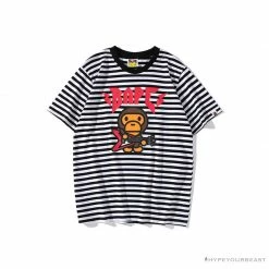 Hypeyourbeast BAPE Baby Milo Rock Bass Player Striped Tee Shirt'BLACK' Clothes