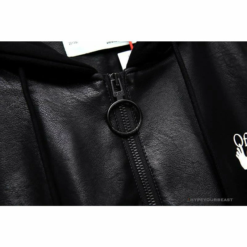Hypeyourbeast OFF-WHITE 20FW New Logo Hooded Leather Jacket Black Hoodies & Jackets 5 Hypeyourbeast OFF-WHITE 20FW New Logo Hooded Leather Jacket Black Hoodies & Jackets