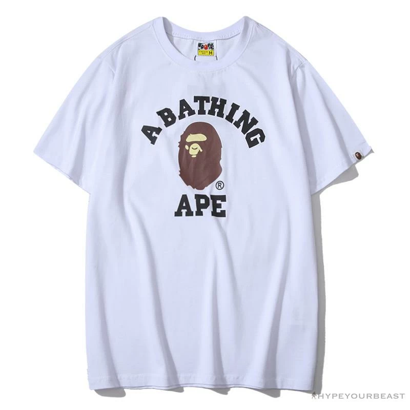 Hypeyourbeast BAPE Classic Basic Ape Man Head English LOGO Tee Shirt 'WHITE' 1 Hypeyourbeast BAPE Classic Basic Ape Man Head English LOGO Tee Shirt 'WHITE'
