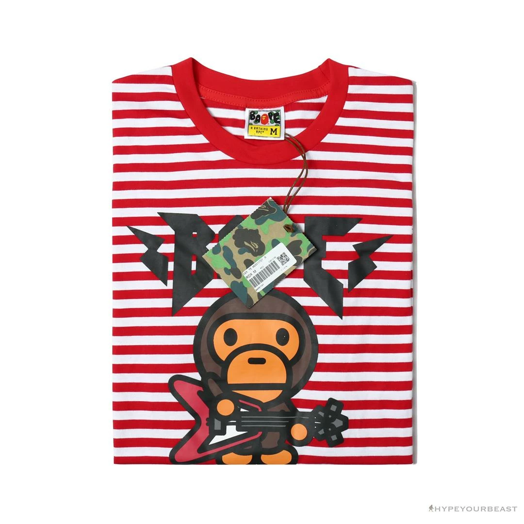 Hypeyourbeast BAPE Baby Milo Rock Bass Player Striped Tee Shirt 'RED' Clothes 3 Hypeyourbeast BAPE Baby Milo Rock Bass Player Striped Tee Shirt 'RED' Clothes