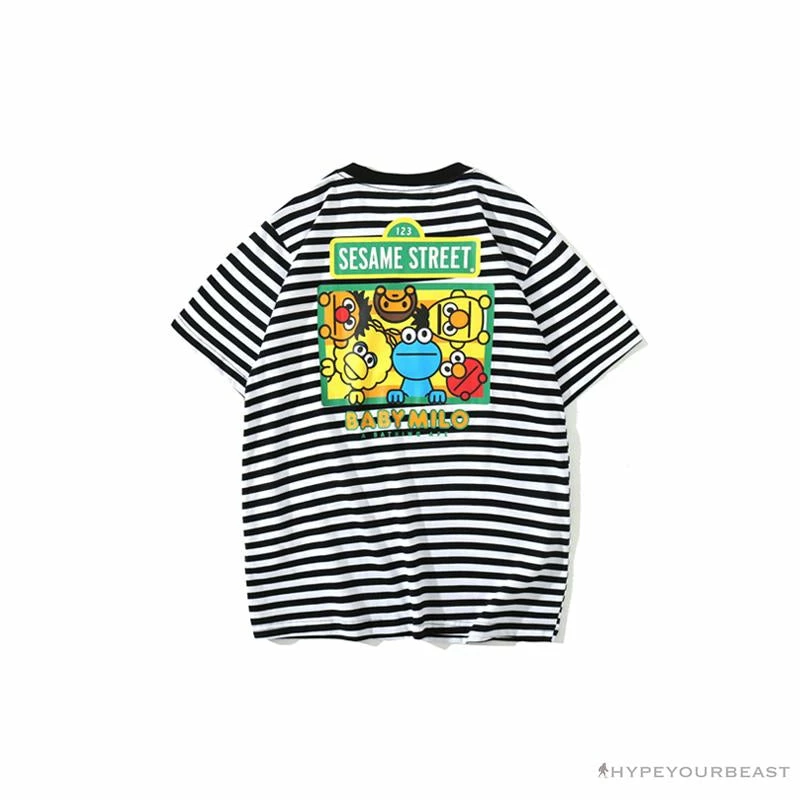 Hypeyourbeast Clothes BAPE Baby Milo Sesame Street Striped Tee Shirt 'BLACK' 2 Hypeyourbeast Clothes BAPE Baby Milo Sesame Street Striped Tee Shirt 'BLACK'