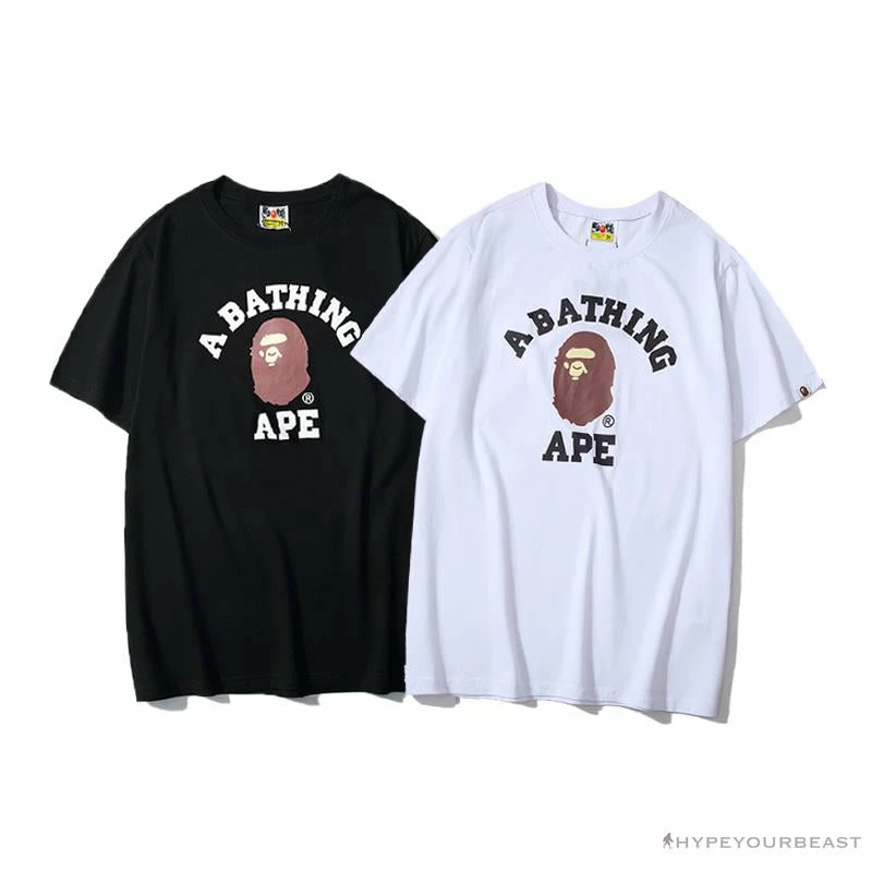 Hypeyourbeast BAPE Classic Basic Ape Man Head English LOGO Tee Shirt 'WHITE' 3 Hypeyourbeast BAPE Classic Basic Ape Man Head English LOGO Tee Shirt 'WHITE'
