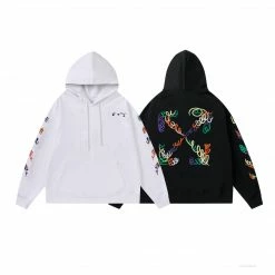 HypeYourBeast Off White Hoodie Embroidered Black Hoodies & Jackets