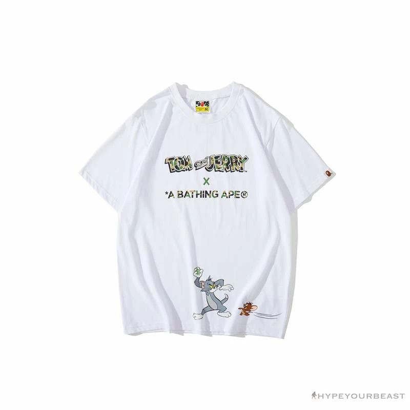 Hypeyourbeast BAPE Little Ape Head Tom And Jerry Chase Tee Shirt 'WHITE' Clothes 1 Hypeyourbeast BAPE Little Ape Head Tom And Jerry Chase Tee Shirt 'WHITE' Clothes
