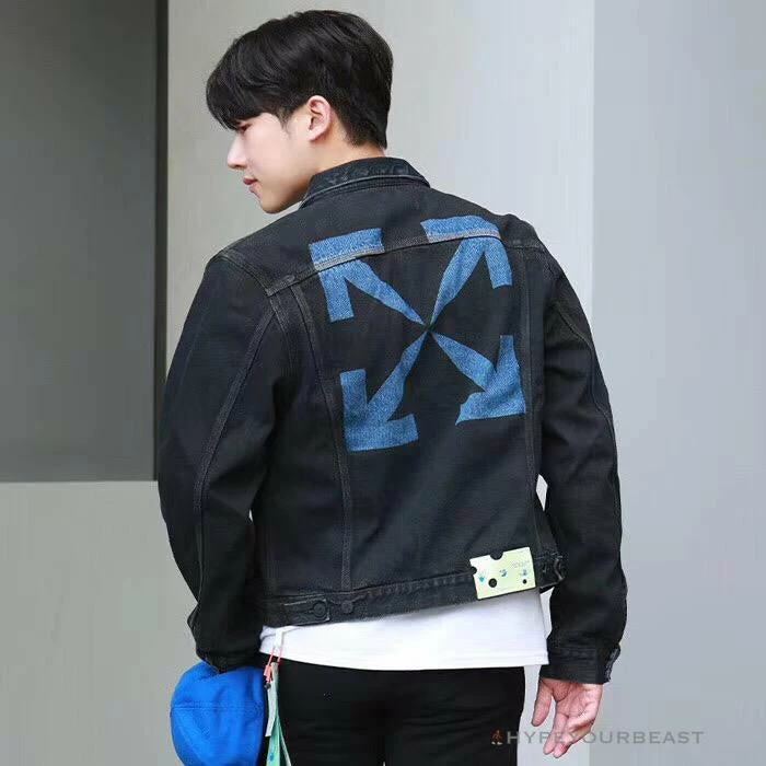 Hypeyourbeast OFF-WHITE Autumn And Winter New ️Back Blue Arrow Wash Denim Jacket Hoodies & Jackets 18 Hypeyourbeast OFF-WHITE Autumn And Winter New ️Back Blue Arrow Wash Denim Jacket Hoodies & Jackets