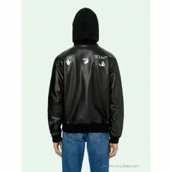 Hypeyourbeast OFF-WHITE 20FW New Logo Hooded Leather Jacket Black Hoodies & Jackets 40 Hypeyourbeast OFF-WHITE 20FW New Logo Hooded Leather Jacket Black Hoodies & Jackets