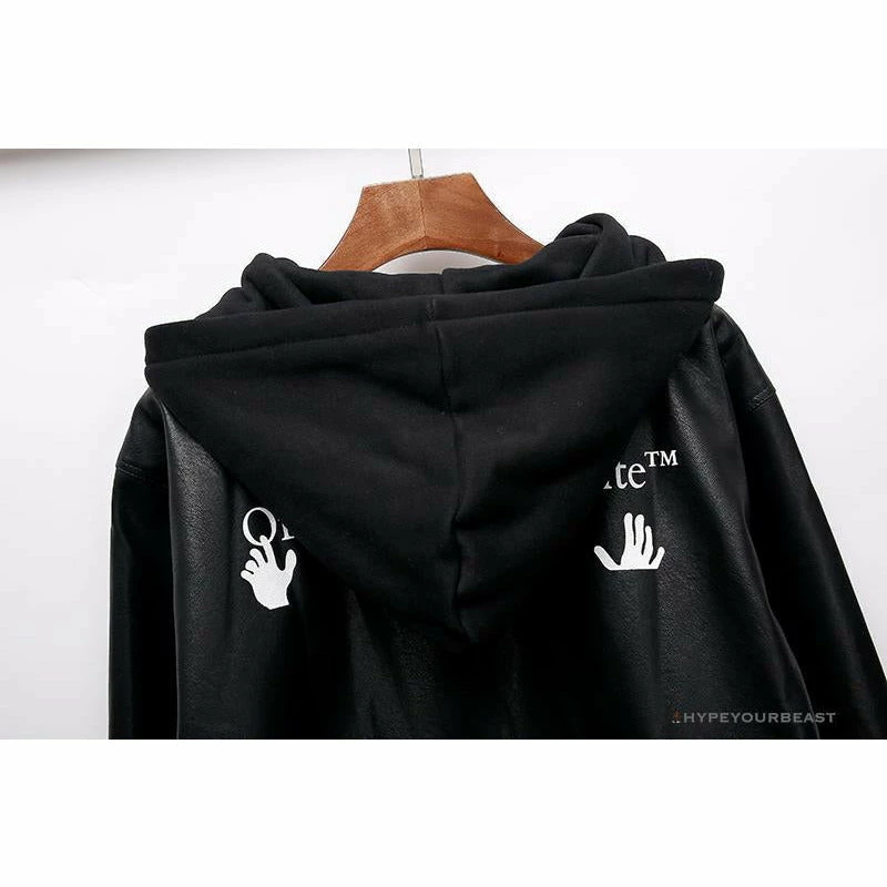 Hypeyourbeast OFF-WHITE 20FW New Logo Hooded Leather Jacket Black Hoodies & Jackets 10 Hypeyourbeast OFF-WHITE 20FW New Logo Hooded Leather Jacket Black Hoodies & Jackets