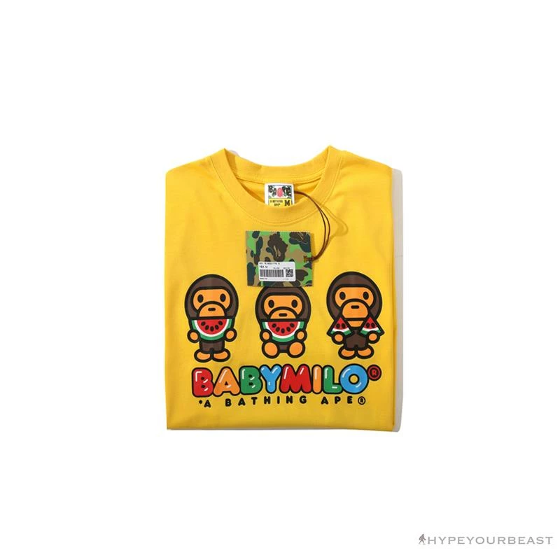 Hypeyourbeast BAPE Baby Milo Watermelon Little Monkey Tee Shirt 'YELLOW' Clothes 3 Hypeyourbeast BAPE Baby Milo Watermelon Little Monkey Tee Shirt 'YELLOW' Clothes