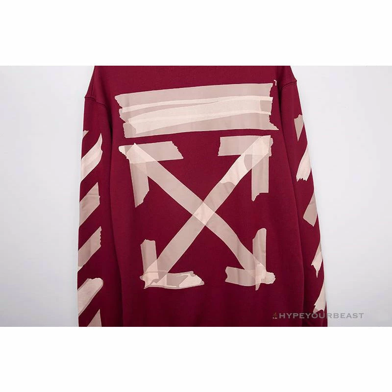 Hypeyourbeast OFF-WHITE Rubber Strip Arrow Hoodie 'WINE RED' 3 Hypeyourbeast OFF-WHITE Rubber Strip Arrow Hoodie 'WINE RED'