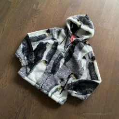HypeYourBeast Supreme Penguins Hooded Fleece Jacket Black Hoodies & Jackets