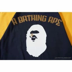 Hypeyourbeast Clothes BAPE Japanese Ninja Ape Man Raglan Sleeve Color Block Tee Shirt 'YELLOW'