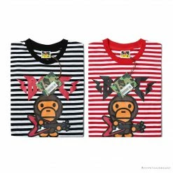 Hypeyourbeast BAPE Baby Milo Rock Bass Player Striped Tee Shirt 'BLACK' Clothes