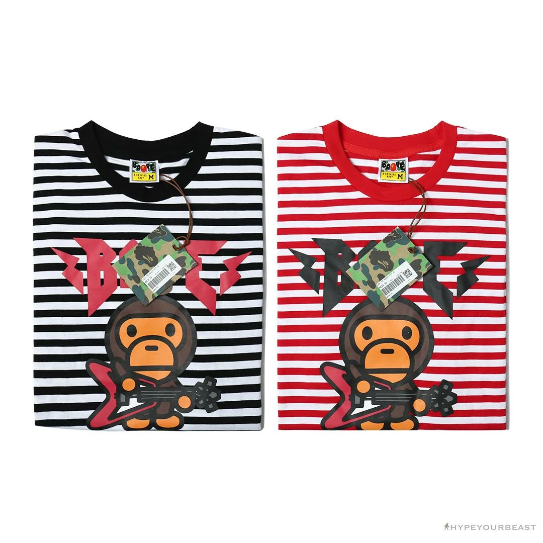 Hypeyourbeast BAPE Baby Milo Rock Bass Player Striped Tee Shirt 'RED' Clothes 6 Hypeyourbeast BAPE Baby Milo Rock Bass Player Striped Tee Shirt 'RED' Clothes