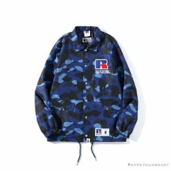 Hypeyourbeast BAPE X RUSSELL ATHLETIC Drawstring Camouflage Sweater 'BLUE' Clothes