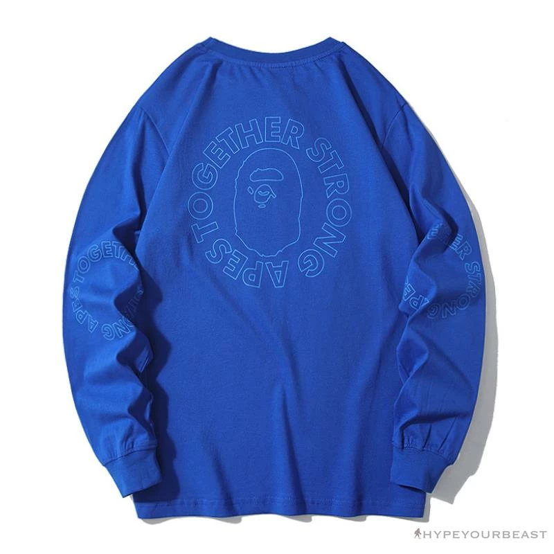 Hypeyourbeast BAPE APES TOGETHER English Alphabet Ape Head Long Sleeve Shirt 'BLUE' 2 Hypeyourbeast BAPE APES TOGETHER English Alphabet Ape Head Long Sleeve Shirt 'BLUE'