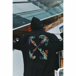 HypeYourBeast Off White Hoodie Embroidered Black Hoodies & Jackets